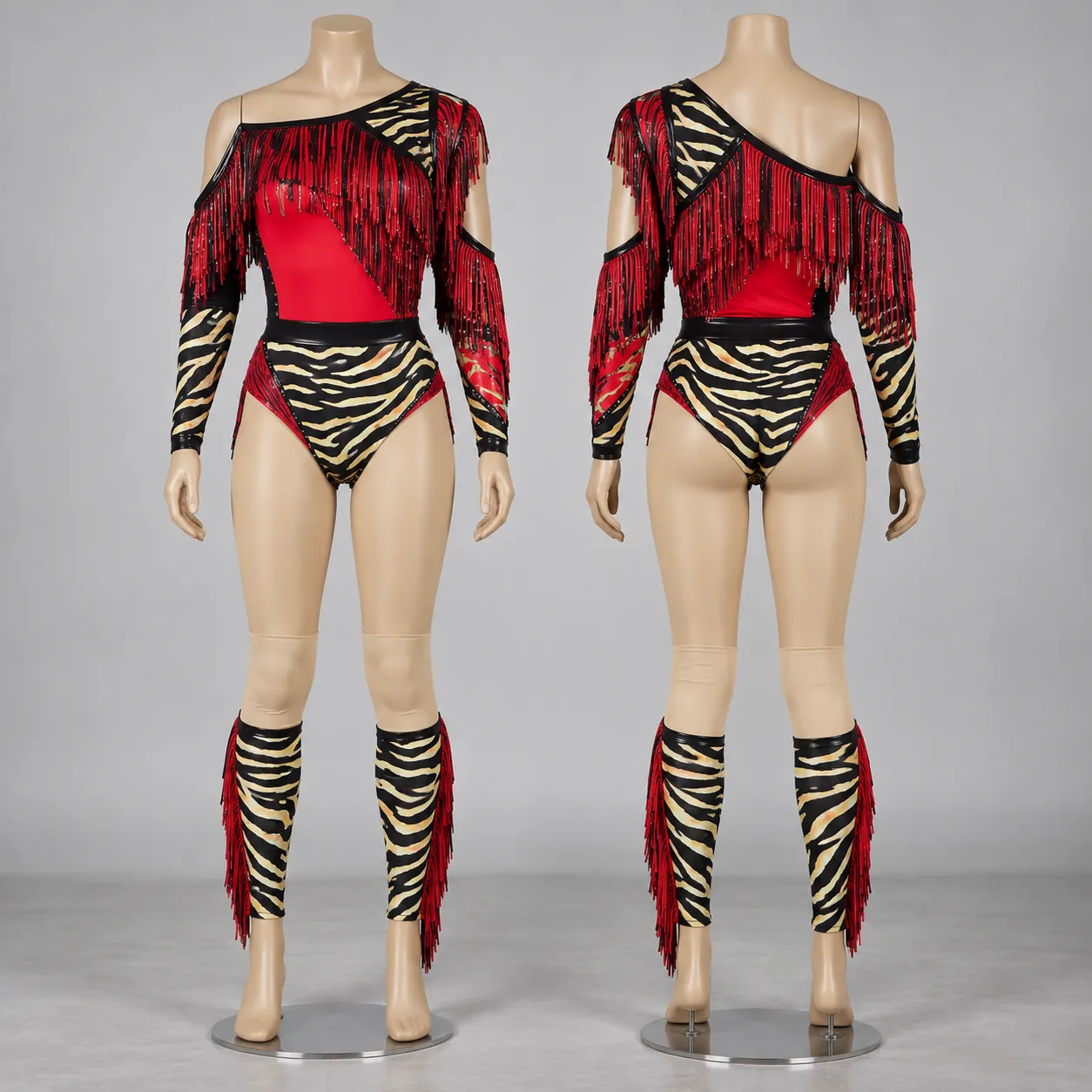 Red Black Zebra Fringe Dance Costume | Performance & Cheer Outfit HR#102 5 Red Black Zebra Fringe Dance Costume | Performance & Cheer Outfit HR#102 - Image 5