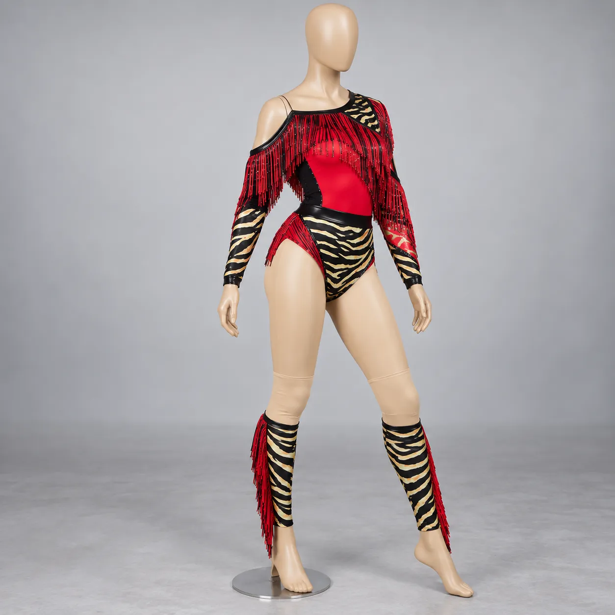 Red Black Zebra Fringe Dance Costume | Performance & Cheer Outfit HR#102 1 Red Black Zebra Fringe Dance Costume | Performance & Cheer Outfit HR#102