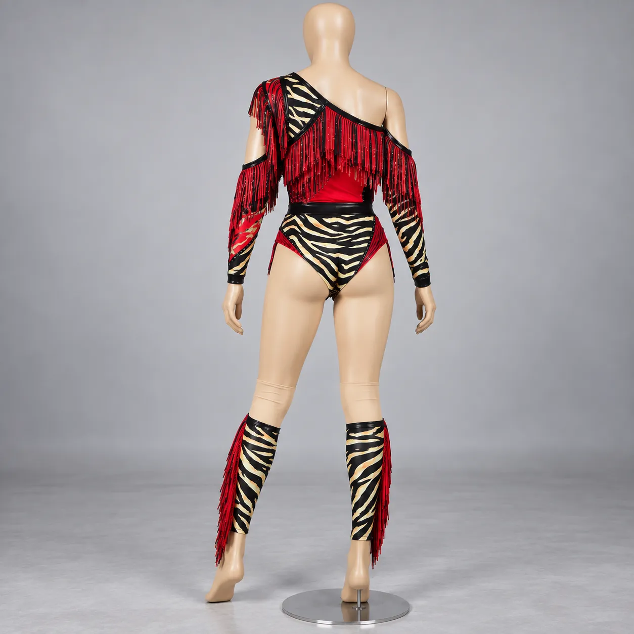 Red Black Zebra Fringe Dance Costume | Performance & Cheer Outfit HR#102 2 Red Black Zebra Fringe Dance Costume | Performance & Cheer Outfit HR#102 - Image 2