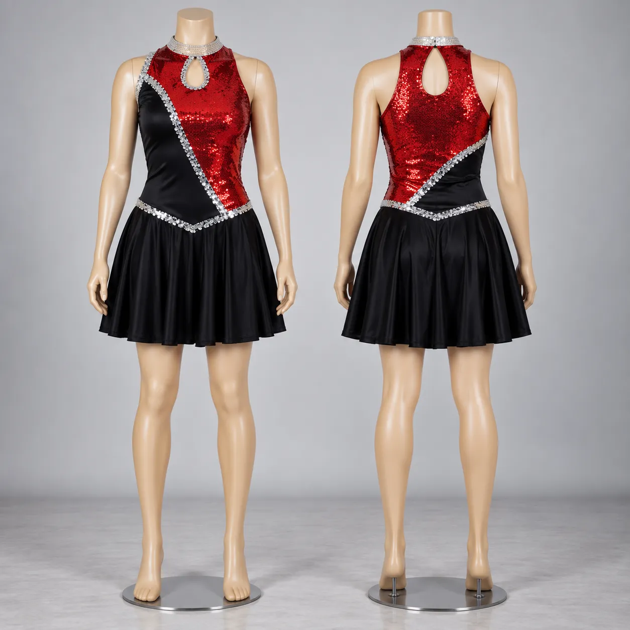 Red & Black Sequin Dance Dress | Performance, Cheer & Majorette Costume HR#101 5 Red & Black Sequin Dance Dress | Performance, Cheer & Majorette Costume HR#101 - Image 5