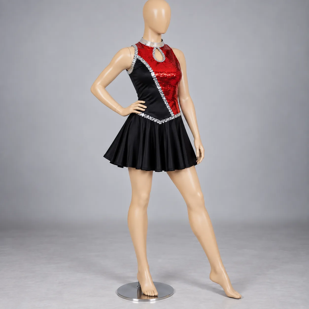 Red & Black Sequin Dance Dress | Performance, Cheer & Majorette Costume HR#101 1 Red & Black Sequin Dance Dress | Performance, Cheer & Majorette Costume HR#101