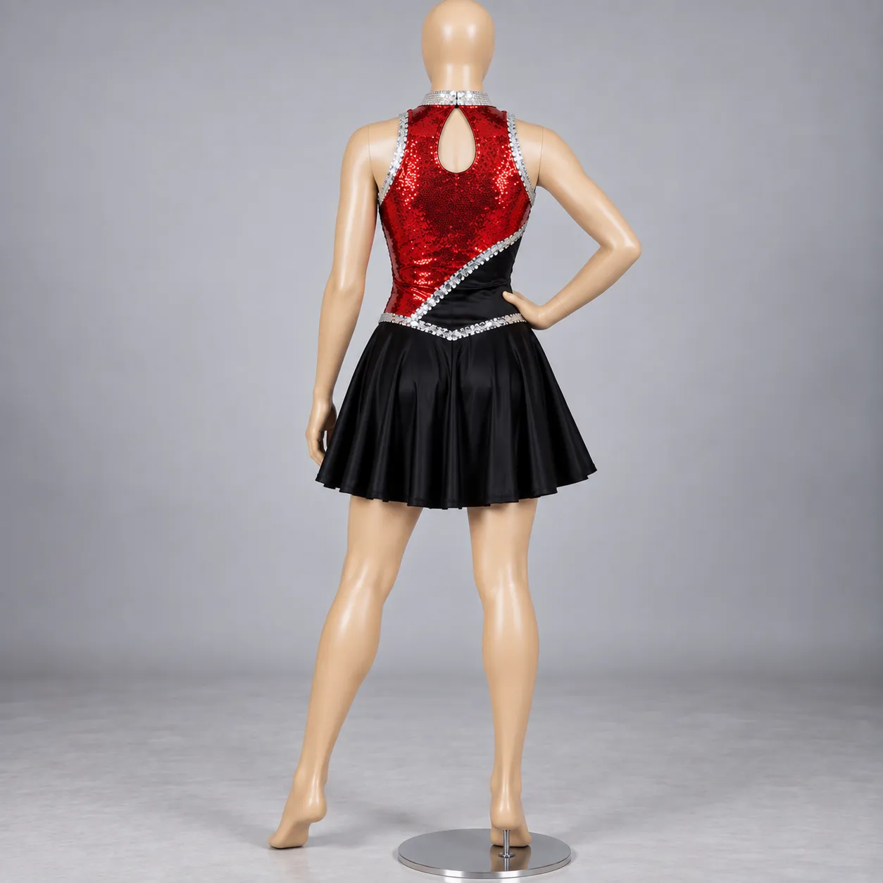 Red & Black Sequin Dance Dress | Performance, Cheer & Majorette Costume HR#101 2 Red & Black Sequin Dance Dress | Performance, Cheer & Majorette Costume HR#101 - Image 2