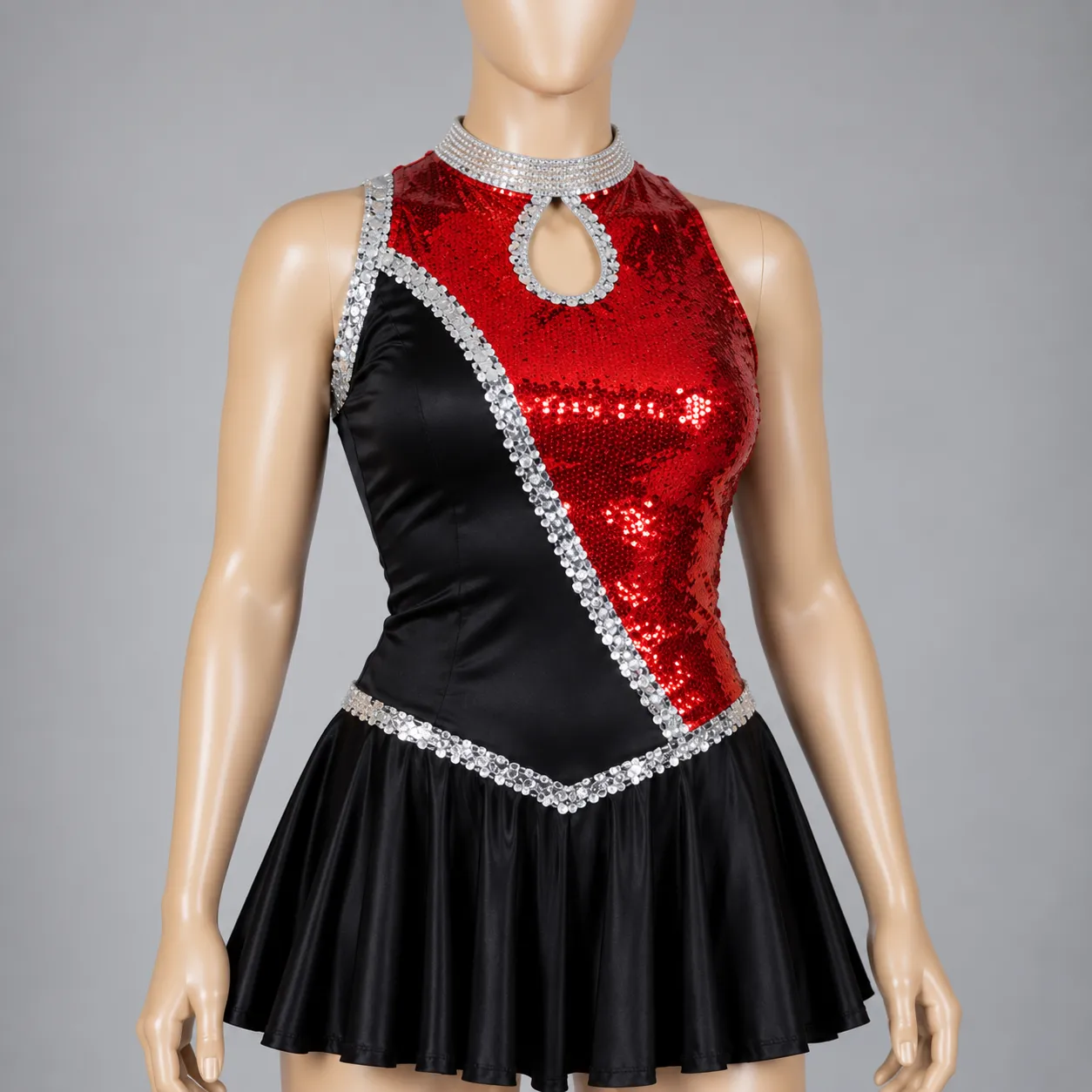 Red & Black Sequin Dance Dress | Performance, Cheer & Majorette Costume HR#101 3 Red & Black Sequin Dance Dress | Performance, Cheer & Majorette Costume HR#101 - Image 3