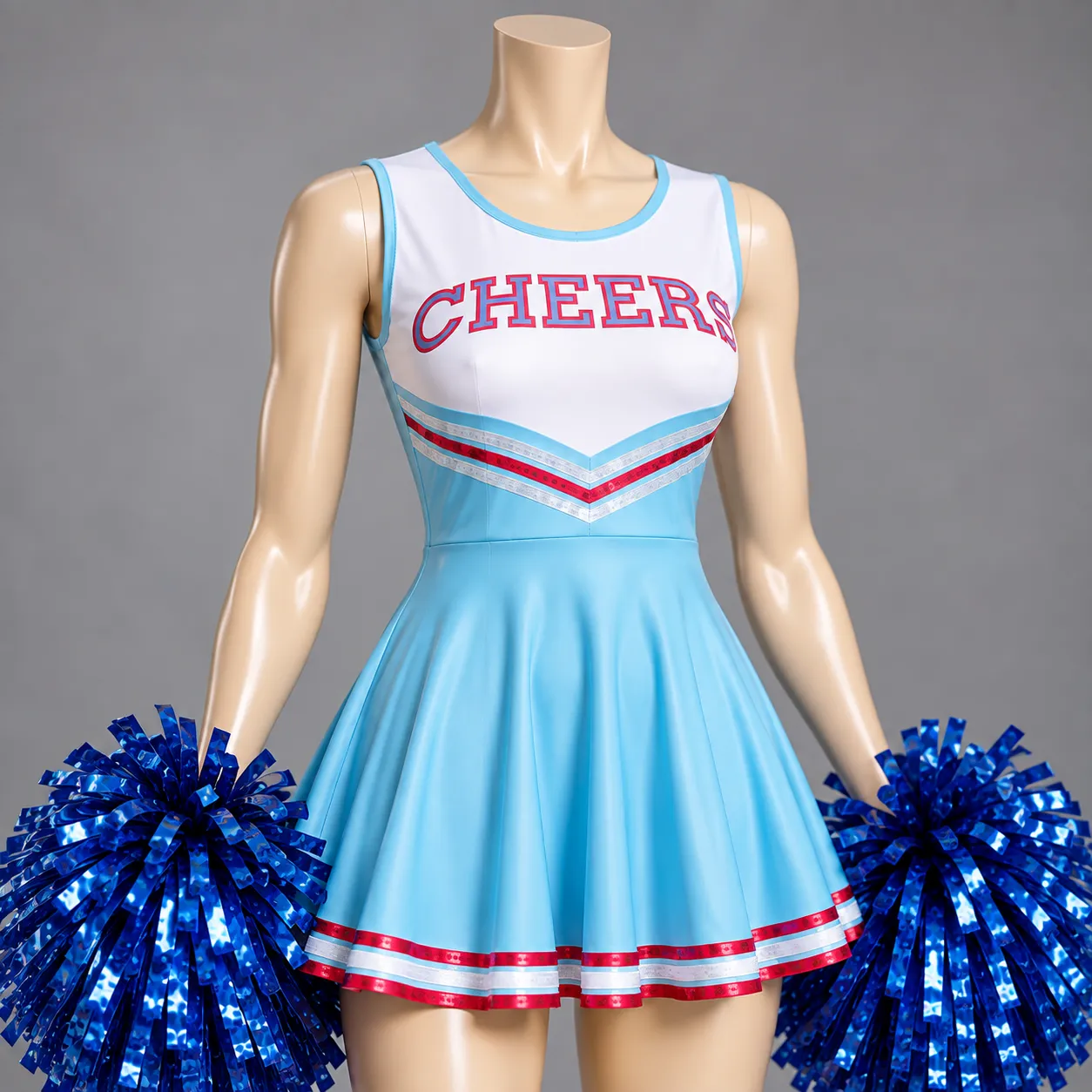 Sky Blue Cheerleading Dress with Pom Poms | Custom Cheer Uniform 3 Sky Blue Cheerleading Dress with Pom Poms | Custom Cheer Uniform - Image 3