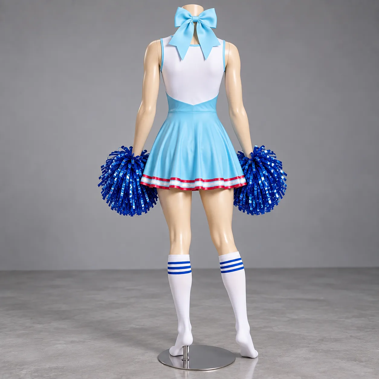 Sky Blue Cheerleading Dress with Pom Poms | Custom Cheer Uniform 2 Sky Blue Cheerleading Dress with Pom Poms | Custom Cheer Uniform - Image 2