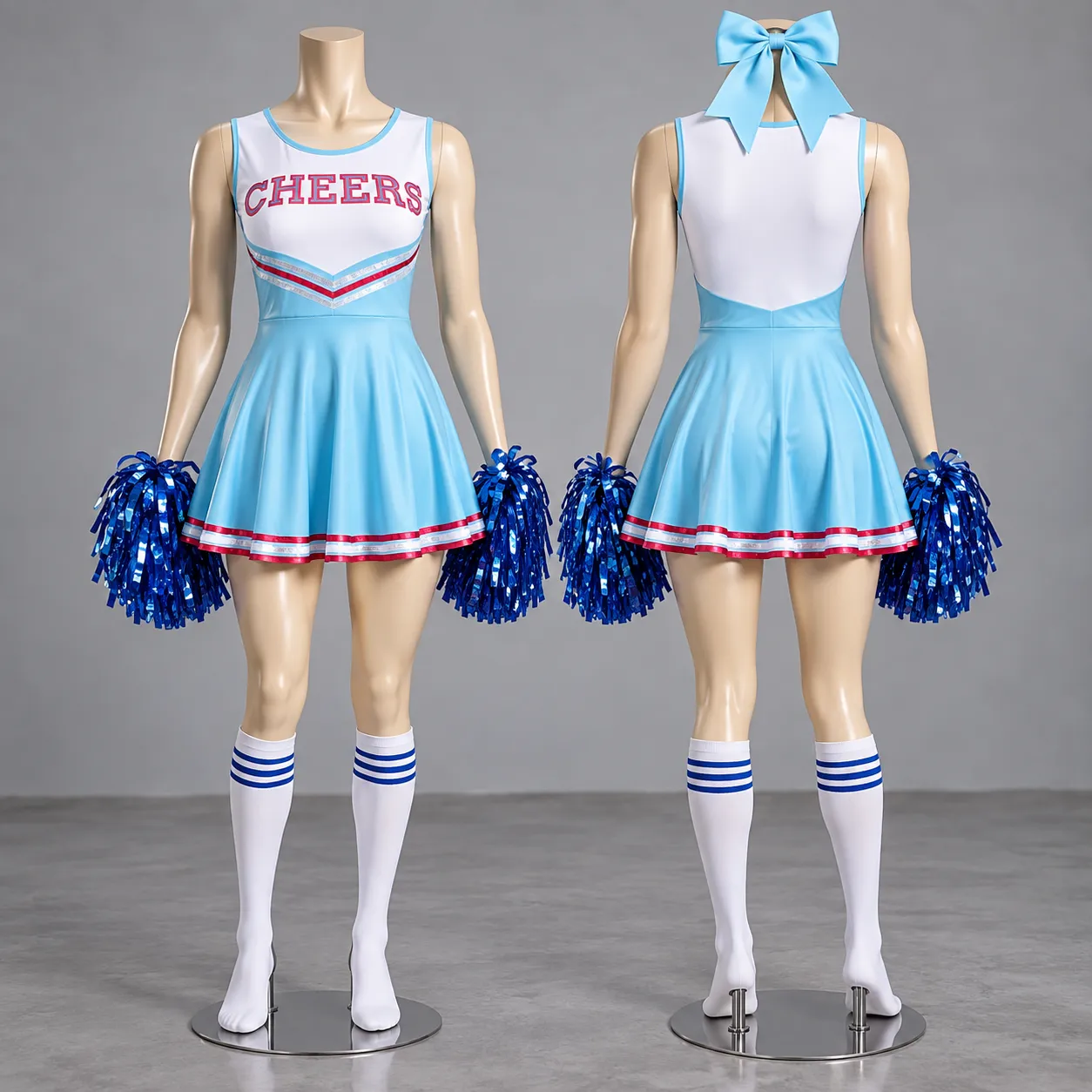 Sky Blue Cheerleading Dress with Pom Poms | Custom Cheer Uniform 5 Sky Blue Cheerleading Dress with Pom Poms | Custom Cheer Uniform - Image 5